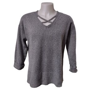 Thyme & Honey Women's Size L Long Sleeve Super Soft Gray Sweater Pullover V Neck